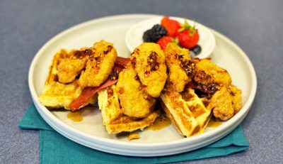 Hot Honey Crispy Turkey and Waffles